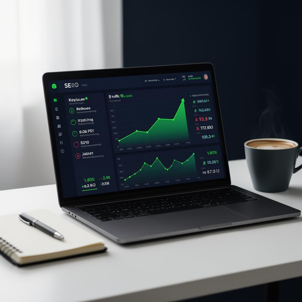 Premium SEO analytics dashboard showing organic traffic growth and keyword tracking